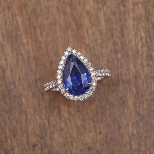 Bague Halo - Saphir Royal Blue 3.41 carats