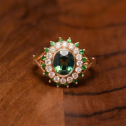 Bague Colombo Art Déco - Saphir Teal 1.63 carats