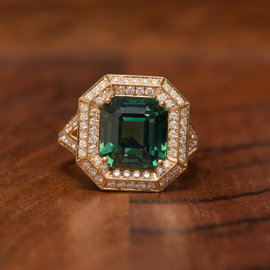 Bague Jaffna Art Déco - Saphir Teal 6.05 carats
